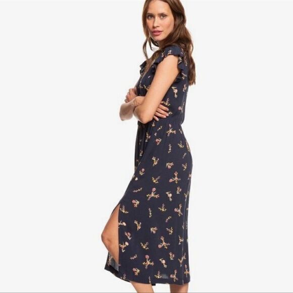 Roxy Rush Minute Short Sleeve Midi Dress Navy Floral Size Small - Picture 3 of 13